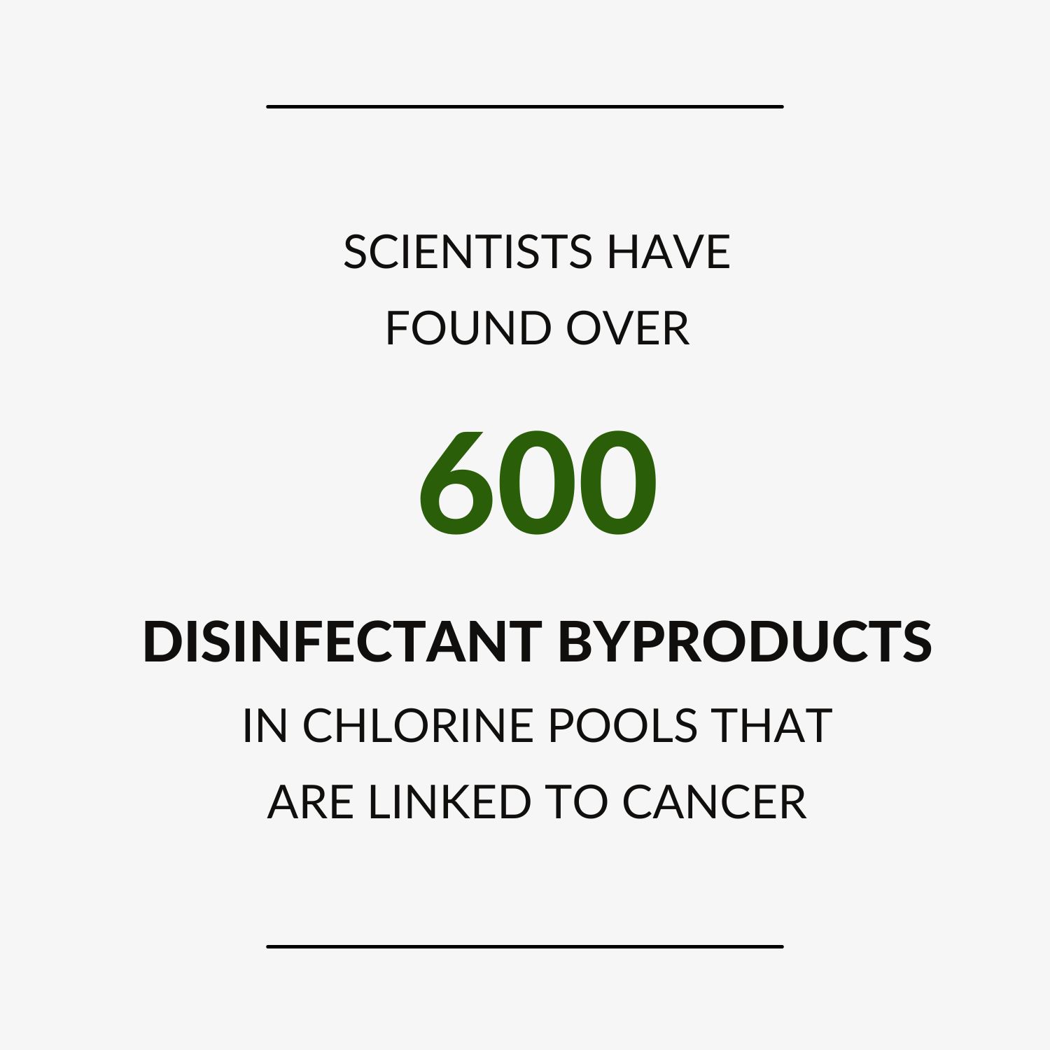 Fact - Scientists have found over 600 disinfectant byproducts in chlorine pools that are linked to cancer